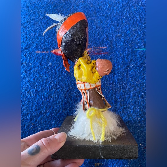 VTG 80’ Handcrafted Artisan Made Native Boy on Wooden Stand. Nancy Creates. OOAK - Picture 3 of 10